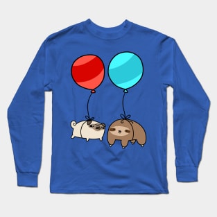 Balloon Sloth and Pug Long Sleeve T-Shirt